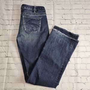 Silver Jeans Frankie 30x33 Embroidered Medium Wash Boot Stretch Distressed